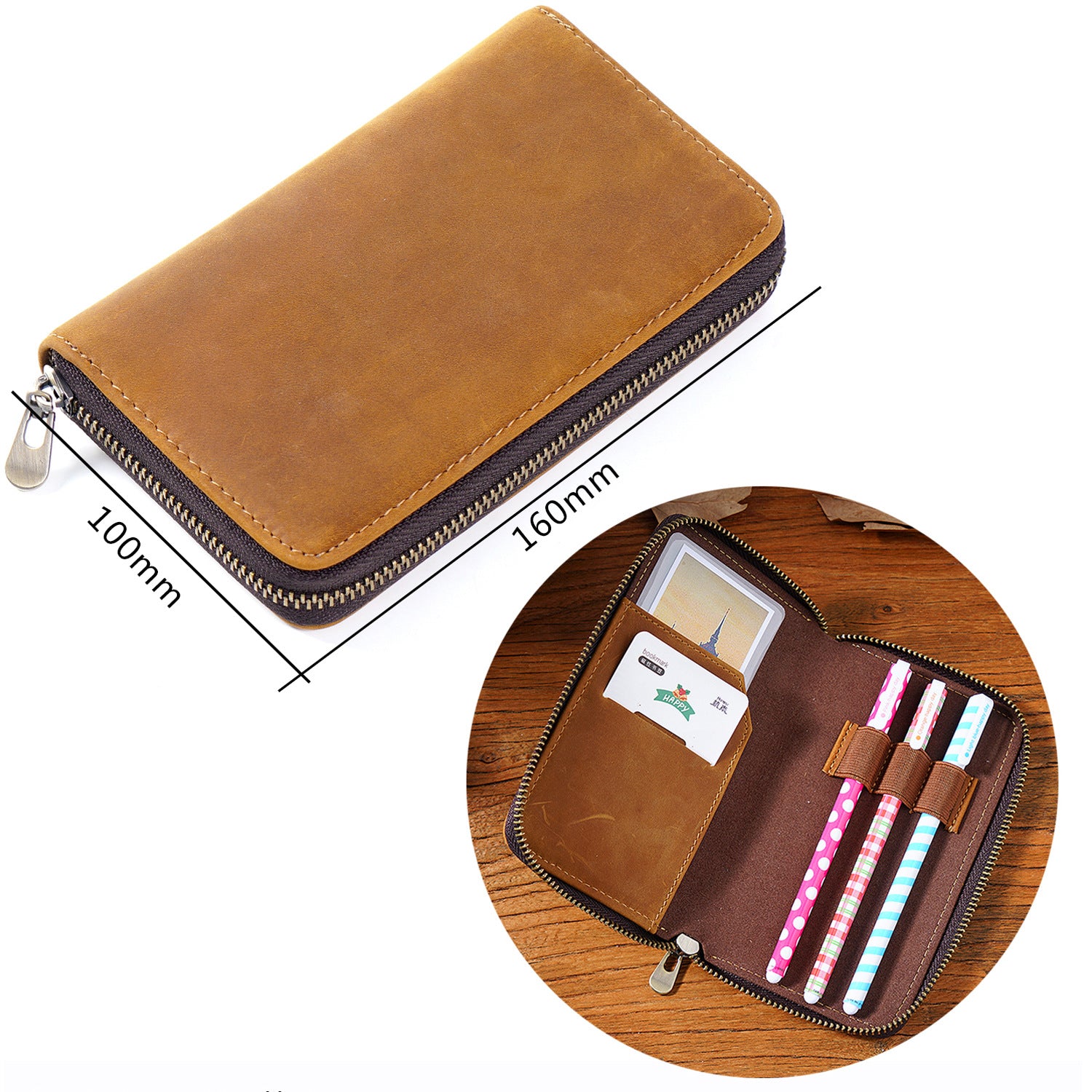 Wholesale Three-pack Zippered Cowhide Pencil Case
